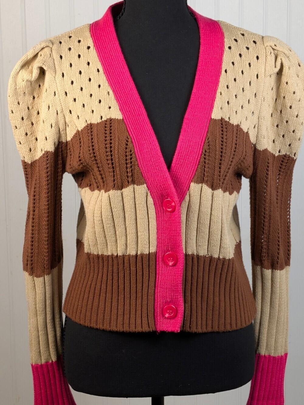 Calligraphie Women's Y2K Striped Ribbed Knit Cardigan Sweater XS